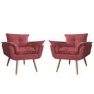 Combo 02 Poltronas Decorativa Opalla Pés Palito Suede Bordô - DS Estofados