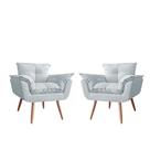 Combo 02 Poltronas Decorativa Opalla Pés Palito Suede Branco - DS Estofados
