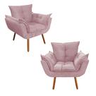 Combo 02 Poltronas Decorativa Opalla Pés Palito Suede Rosa - DS Estofados