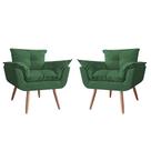 Combo 02 Poltronas Decorativa Opalla Pés Palito Suede Verde - DS Estofados