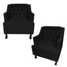 Combo 02 Poltronas Decorativa Pés Luis XV Gênises Encosto Estilo Capitonê Suede Preto - DS Estofados Combo 02 Poltronas Decorativa Pés Luis XV Gênises Encosto Estilo Capitonê Suede Preto - DS Estofados