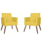 Combo 02 Poltronas Decorativa Pés Palito Nina Encosto Estilo Capitonê Amarelo - DS Estofados