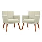 Combo 02 Poltronas Decorativas Cecilia Pés Palito Suede Bege - DS Estofados