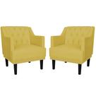 Combo 02 Poltronas Decorativas Clássica Pés Trapézio Suede Amarelo - DS Estofados