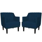 Combo 02 Poltronas Decorativas Clássica Pés Trapézio Suede Azul Marinho - DS Estofados