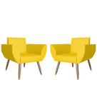 Combo 02 Poltronas Decorativas Flora Pés Palito Suede Amarelo - DS Estofados