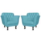 Combo 02 Poltronas Decorativas Helena Pés Luís XV Suede Azul Turquesa - DS Estofados