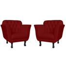Combo 02 Poltronas Decorativas Helena Pés Luís XV Suede Bordô - DS Estofados