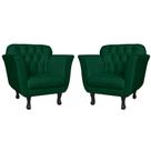 Combo 02 Poltronas Decorativas Helena Pés Luís XV Suede Verde - DS Estofados Combo 02 Poltronas Decorativas Helena Pés Luís XV Suede Verde - DS Estofados
