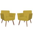 Combo 02 Poltronas Decorativas Isabela em Tressê Suede Amarelo - DS Estofados