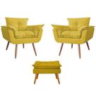 Combo 02 Poltronas decorativas mais um Puff Opalla Pés Palito Amarelo - DS Estofados