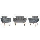 Combo 02 Poltronas decorativas mais uma Namoradeira Opalla Pés Palito Cinza - DS Estofados