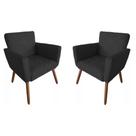 Combo 02 Poltronas Decorativas Pés Palito Nina Estilo Costura Preto - DS Estofados