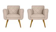 Combo 02 Poltronas Estofadas Decorativas Para Quarto Closet Isabella Corano Bege- LM DECOR