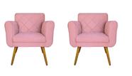 Combo 02 Poltronas Estofadas Decorativas Para Quarto Closet Isabella Suede Rosa- LM DECOR
