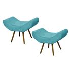 Combo 02 Puffs Banqueta Emília Em Suede Liso Azul Turquesa - DS Estofados
