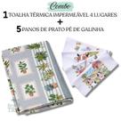 Combo 05 Panos de Prato Branco Estampados + 01 Toalha Térmica de Mesa 4 Lugares Impermeável