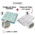 Combo 1 Toalha de Mesa 4 Lugares Impermeável Com 5 Panos De Chão Quadriculados Multiuso Geral
