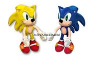 Combo 2 Bonecos Sonic Azul e Amarelo De Pelúcia Super Macia