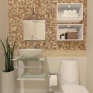Combo 2 em 1 gabinete de vidro 45cm ac com cuba redonda + torneira algarve - branco