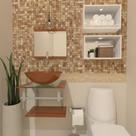 Combo 2 em 1 gabinete de vidro 45cm ac com cuba redonda + torneira algarve - dourado real