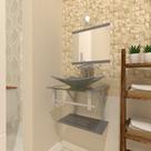 Combo 2 em 1 gabinete de vidro 45cm ac com cuba retangular + torneira ibiza - prata
