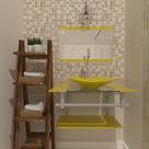 Combo 2 em 1 gabinete de vidro 60cm ac com cuba quadrada + torneira algarve - amarelo
