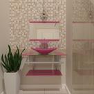 Combo 2 em 1 gabinete de vidro 60cm ac com cuba quadrada + torneira ibiza - rosa
