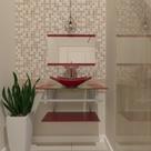 Combo 2 em 1 gabinete de vidro 60cm ac com cuba quadrada + torneira ibiza - vermelho cereja