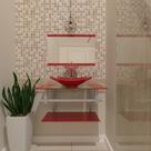 Combo 2 em 1 gabinete de vidro 60cm ac com cuba quadrada + torneira ibiza - vermelho ferrari