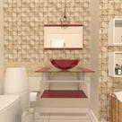Combo 2 em 1 gabinete de vidro 60cm ac com cuba redonda + torneira algarve - vermelho cereja