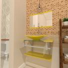 Combo 2 em 1 gabinete de vidro 60cm ac com cuba retangular + torneira algarve - amarelo Combo 2 em 1 gabinete de vidro 60cm ac com cuba retangular + torneira algarve - amarelo