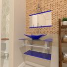 Combo 2 em 1 gabinete de vidro 60cm ac com cuba retangular + torneira algarve - azul escuro