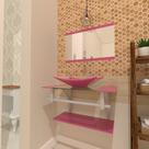 Combo 2 em 1 gabinete de vidro 60cm ac com cuba retangular + torneira algarve - rosa