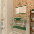 Combo 2 em 1 gabinete de vidro 60cm ac com cuba retangular + torneira algarve - verde