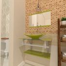 Combo 2 em 1 gabinete de vidro 60cm ac com cuba retangular + torneira algarve - verde oliva