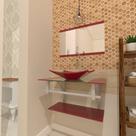 Combo 2 em 1 gabinete de vidro 60cm ac com cuba retangular + torneira algarve - vermelho cereja
