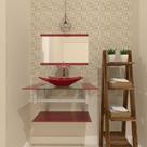 Combo 2 em 1 gabinete de vidro 60cm ac com cuba retangular + torneira ibiza - vermelho cereja