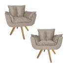 Combo 2 Poltrona Decorativa Base Giratória De Madeira Salão Opala Suede Bege - LM DECOR