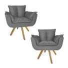 Combo 2 Poltrona Decorativa Base Giratória De Madeira Salão Opala Suede Cinza - LM DECOR
