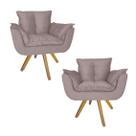 Combo 2 Poltrona Decorativa Base Giratória De Madeira Salão Opala Suede Rose - LM DECOR