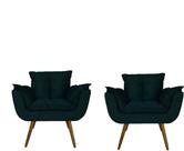Combo 2 Poltronas Decorativa Estofada Para Sala Comercial Opala Suede Azul Marinho - LM DECOR