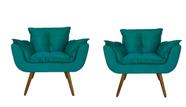 Combo 2 Poltronas Decorativa Estofada Para Sala Comercial Opala Suede Azul Turquesa - LM DECOR