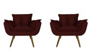 Combo 2 Poltronas Decorativa Estofada Para Sala Comercial Opala Suede Vermelho Bordo - LM DECOR