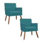 Combo 2 Poltronas Decorativa Para Consultório Escritório Cecília Suede Azul Turquesa - LM DECOR