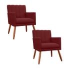 Combo 2 Poltronas Decorativa Para Consultório Escritório Cecília Suede Vermelho Bordo - LM DECOR