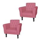 Combo 2 Poltronas Estofadas Para Hall de Entrada Classic Suede Rosa Barbie - LM DECOR