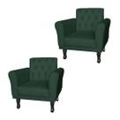Combo 2 Poltronas Estofadas Para Hall de Entrada Classic Suede Verde - LM DECOR