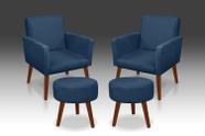 Combo 2 Poltronas Nina + 2 Puff Redondo Suede Azul Marinho- Rv Decora