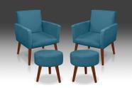 Combo 2 Poltronas Nina + 2 Puff Redondo Suede Azul Turquesa- Rv Decora
